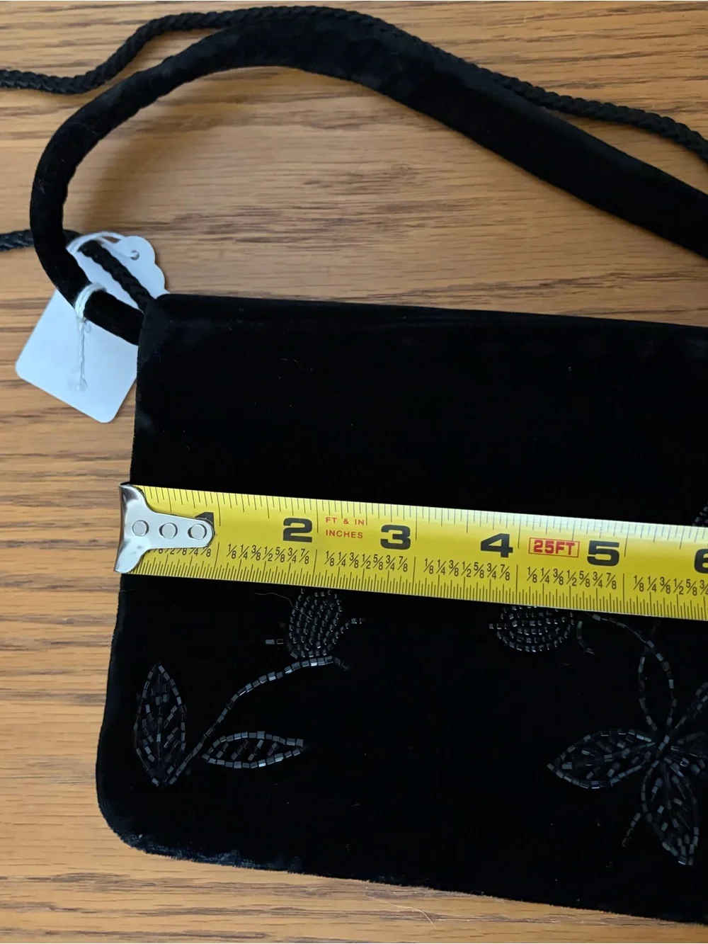Vintage 90s Y2K Black Velvet Beaded Floral Evening Mini Hand or Shoulder Bag